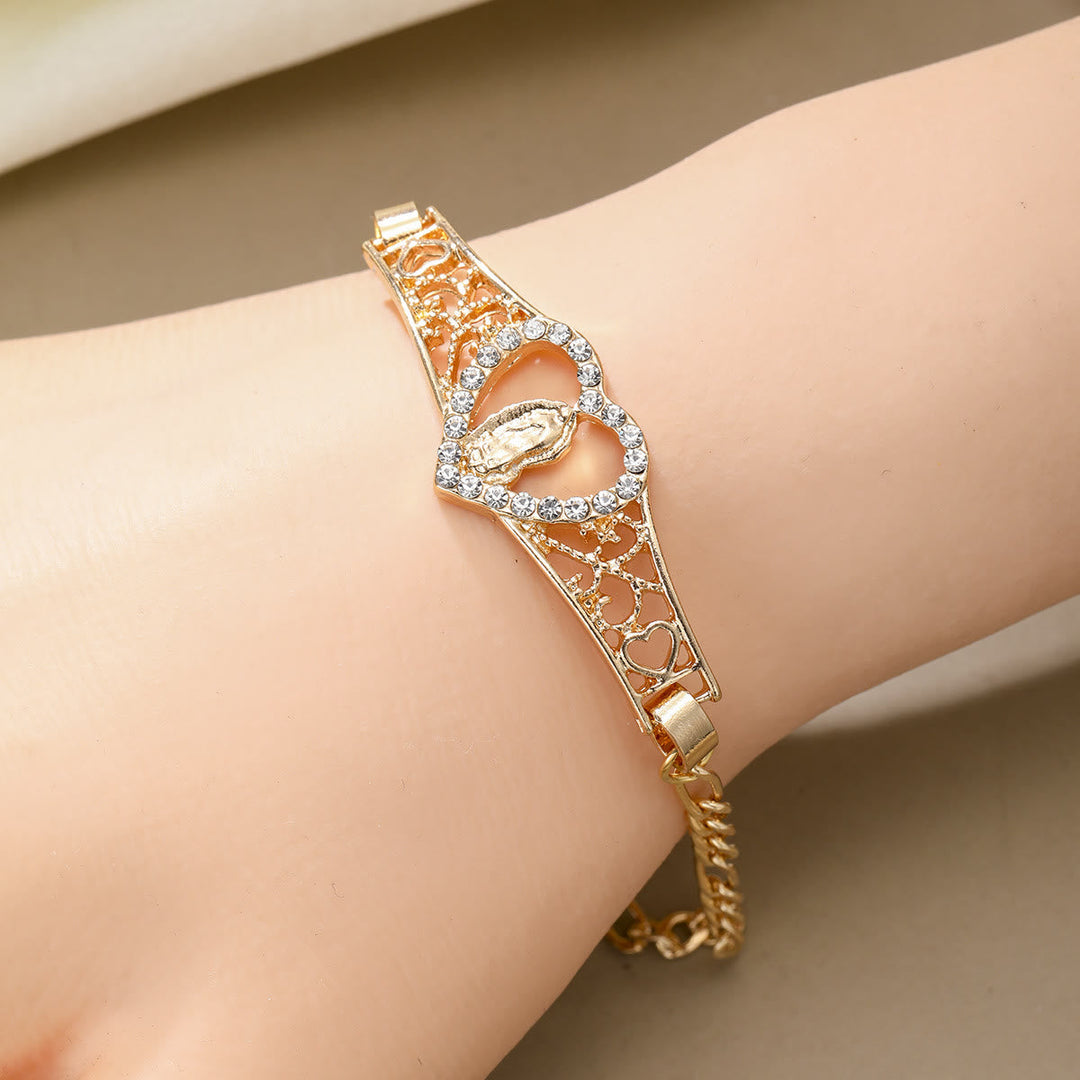 Gold Filigree Our Lady Bracelet with Zircon Halo: A Symbol of Marian Devotion & Divine Grace