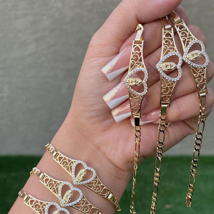 Gold Filigree Our Lady Bracelet with Zircon Halo: A Symbol of Marian Devotion & Divine Grace