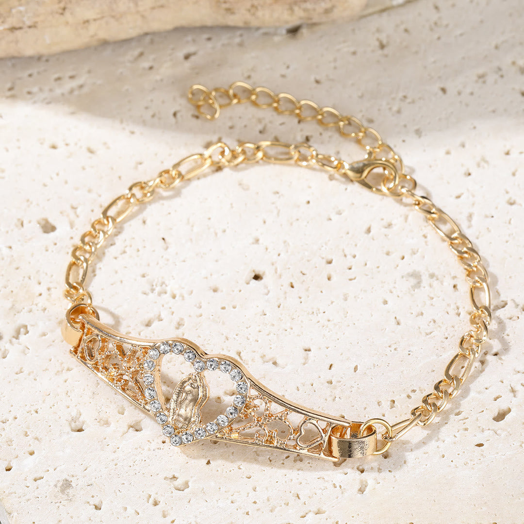Gold Filigree Our Lady Bracelet with Zircon Halo: A Symbol of Marian Devotion & Divine Grace