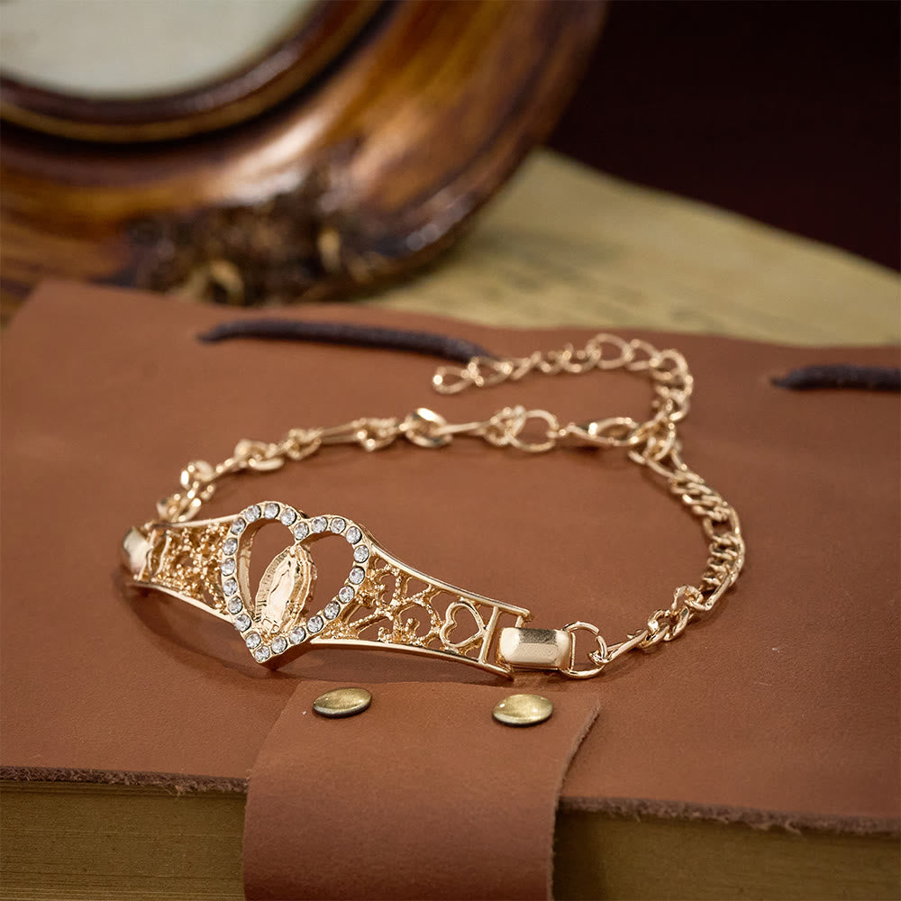 Gold Filigree Our Lady Bracelet with Zircon Halo: A Symbol of Marian Devotion & Divine Grace