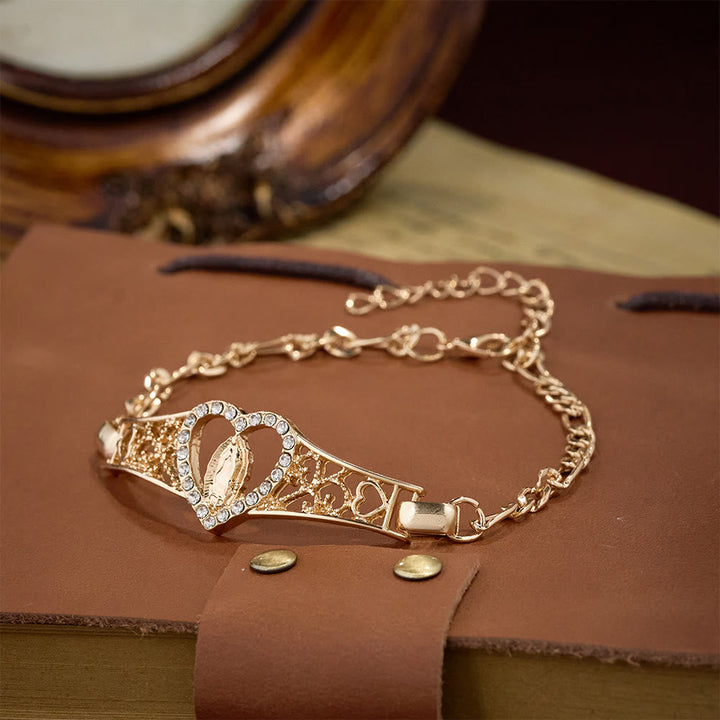 Gold Filigree Our Lady Bracelet with Zircon Halo: A Symbol of Marian Devotion & Divine Grace