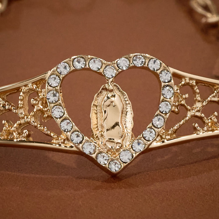 Gold Filigree Our Lady Bracelet with Zircon Halo: A Symbol of Marian Devotion & Divine Grace