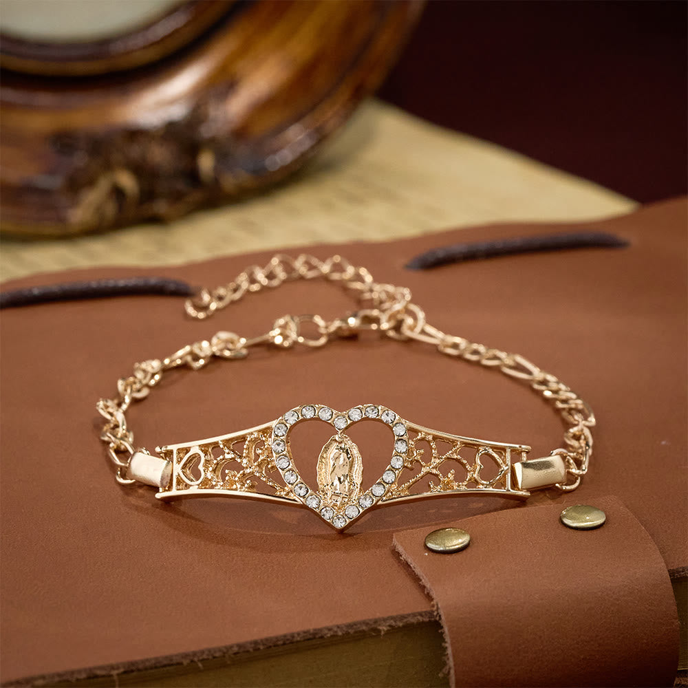 Gold Filigree Our Lady Bracelet with Zircon Halo: A Symbol of Marian Devotion & Divine Grace