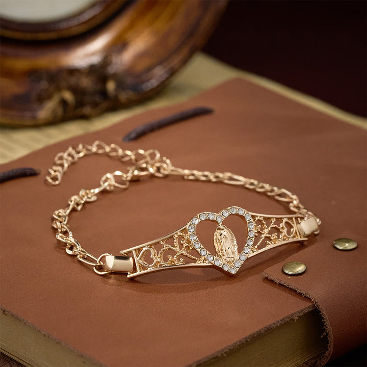 Gold Filigree Our Lady Bracelet with Zircon Halo: A Symbol of Marian Devotion & Divine Grace