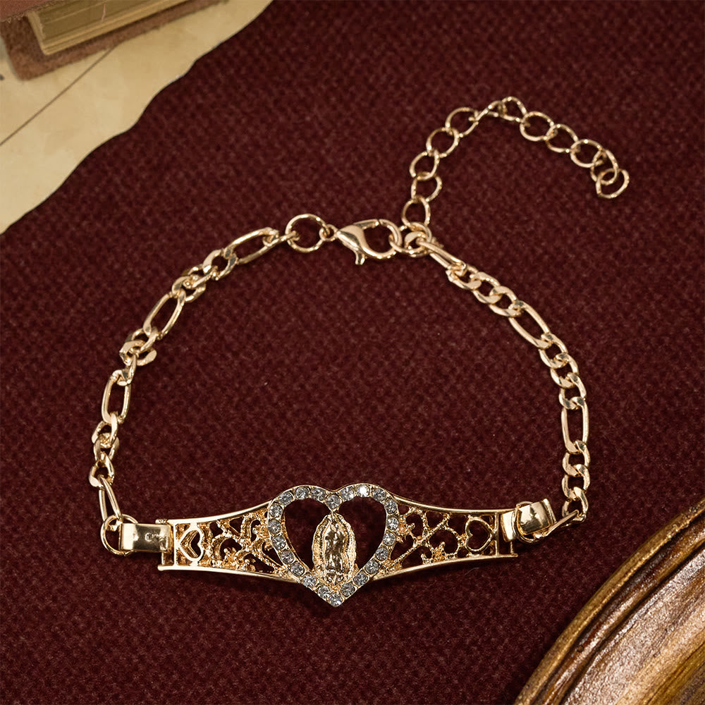 Gold Filigree Our Lady Bracelet with Zircon Halo: A Symbol of Marian Devotion & Divine Grace