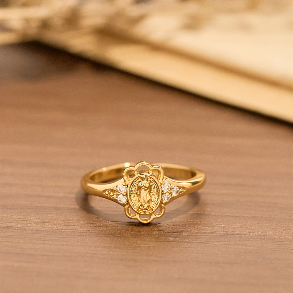 Filigree Our Lady Zircon Ring: Emblem of Marian Grace & Delicacy