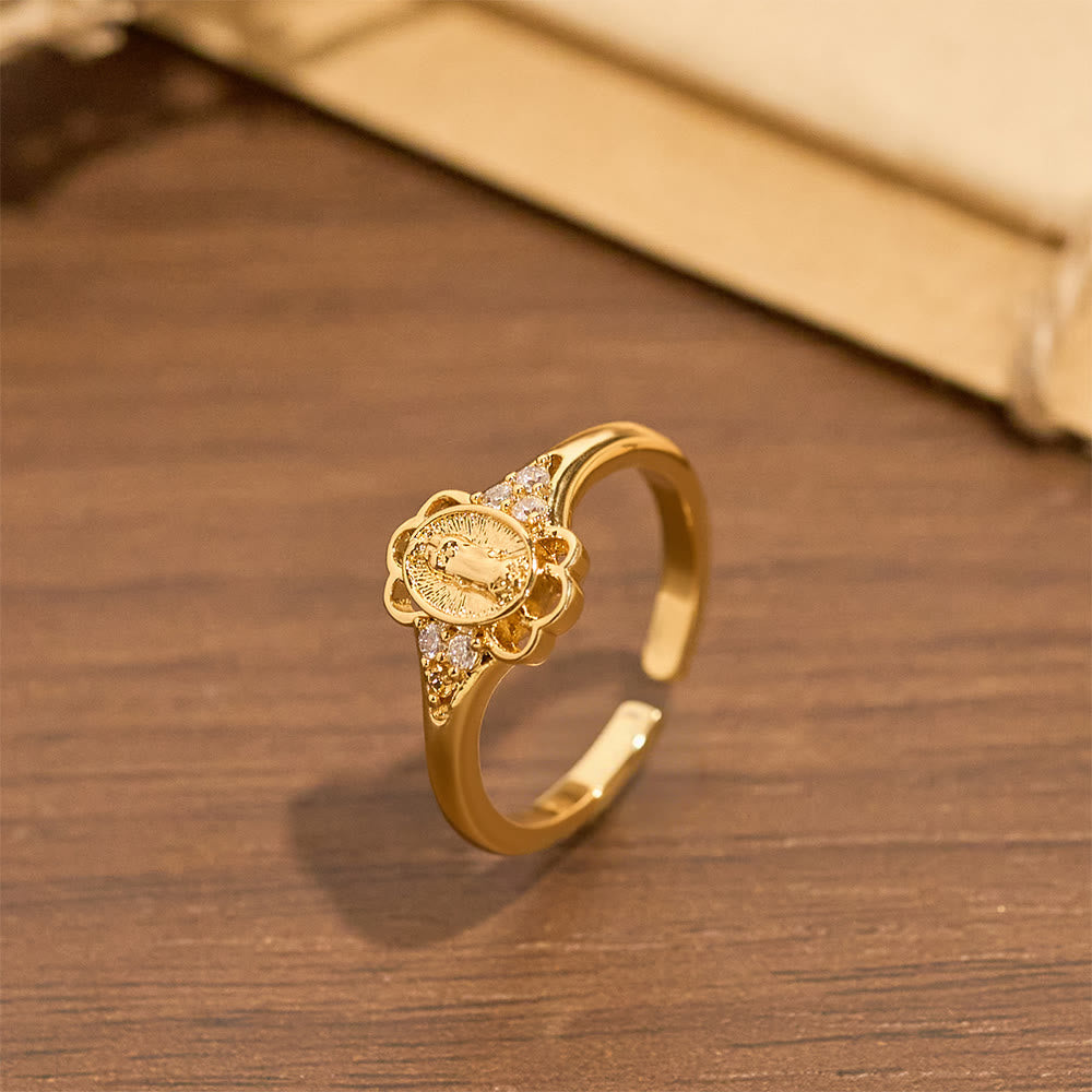 Filigree Our Lady Zircon Ring: Emblem of Marian Grace & Delicacy