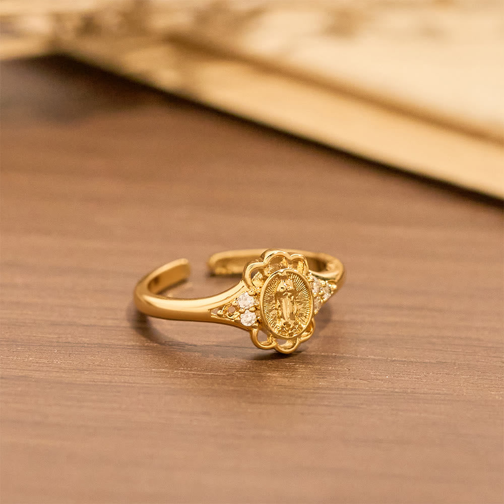 Filigree Our Lady Zircon Ring: Emblem of Marian Grace & Delicacy