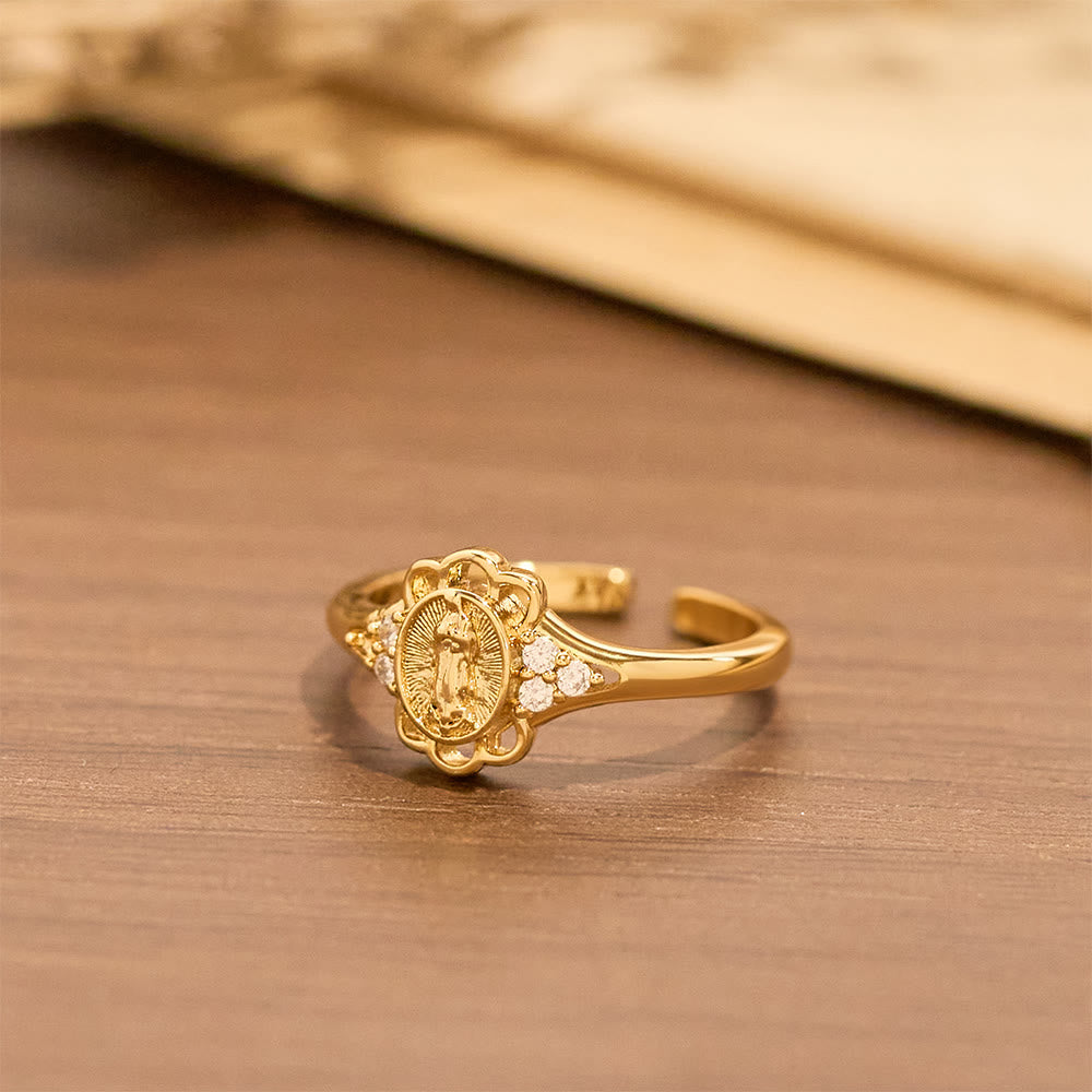 Filigree Our Lady Zircon Ring: Emblem of Marian Grace & Delicacy