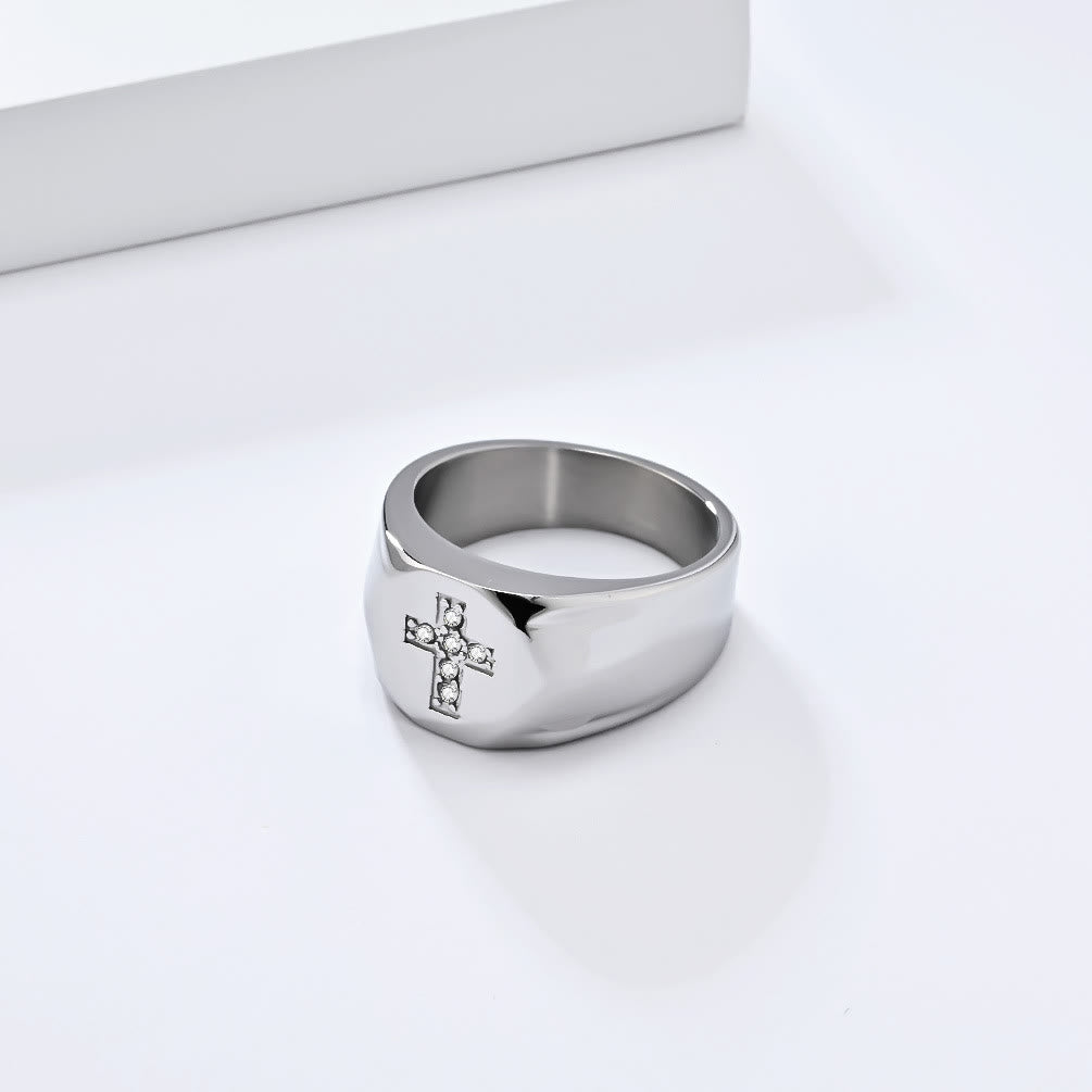 Tri-Finish Thick Band Cross Zircon Ring: A Symbol of Unbreakable Faith & Grace