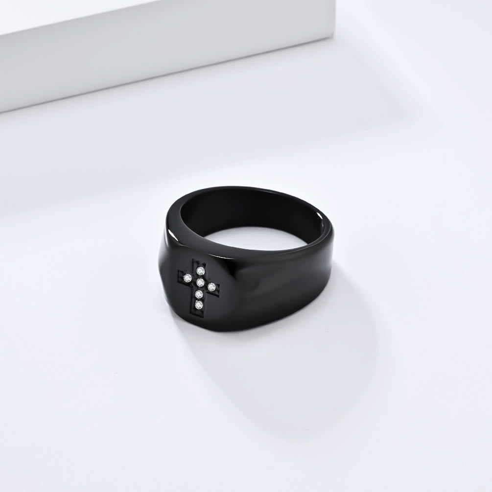 Tri-Finish Thick Band Cross Zircon Ring: A Symbol of Unbreakable Faith & Grace