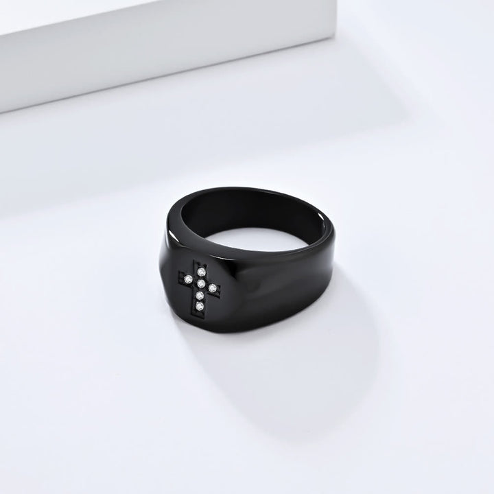 Tri-Finish Thick Band Cross Zircon Ring: A Symbol of Unbreakable Faith & Grace