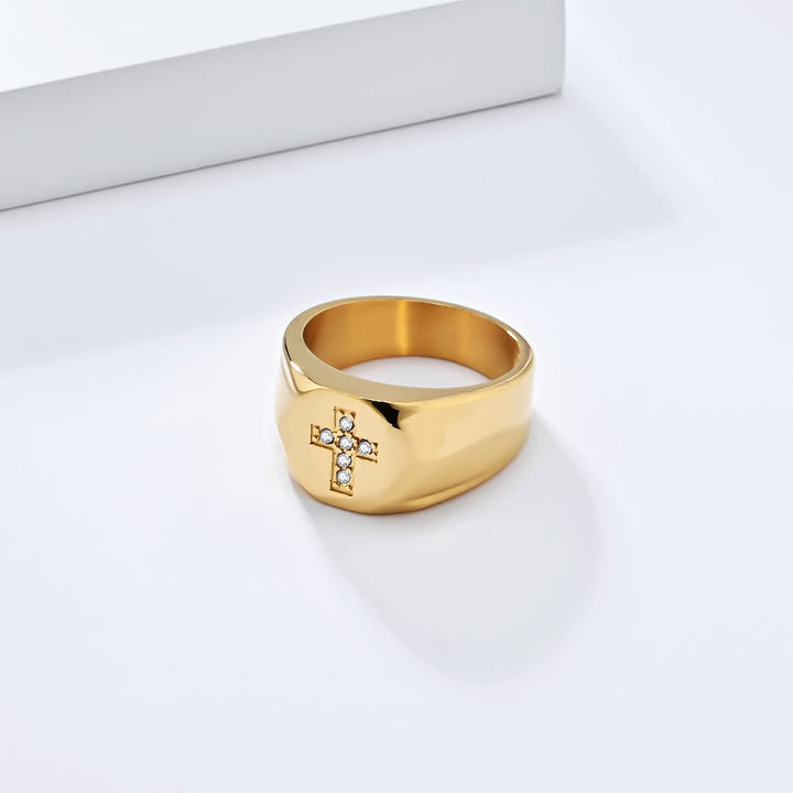 Tri-Finish Thick Band Cross Zircon Ring: A Symbol of Unbreakable Faith & Grace