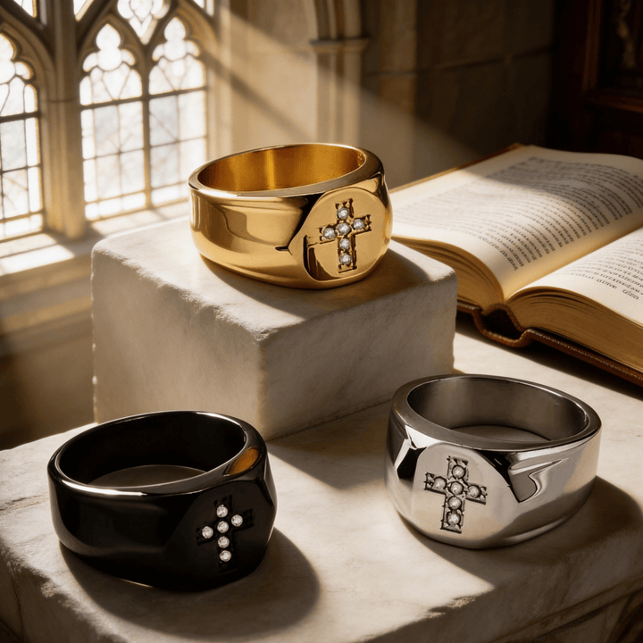 Tri-Finish Thick Band Cross Zircon Ring: A Symbol of Unbreakable Faith & Grace