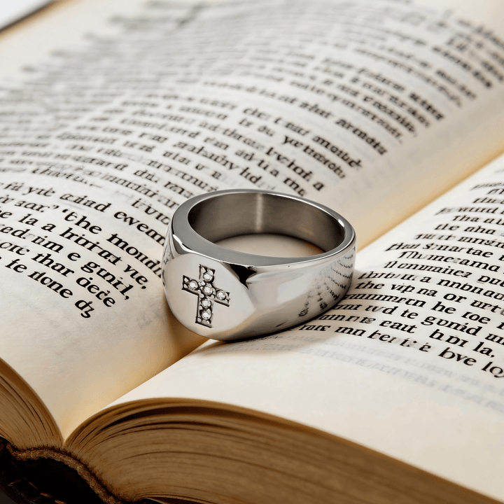 Tri-Finish Thick Band Cross Zircon Ring: A Symbol of Unbreakable Faith & Grace
