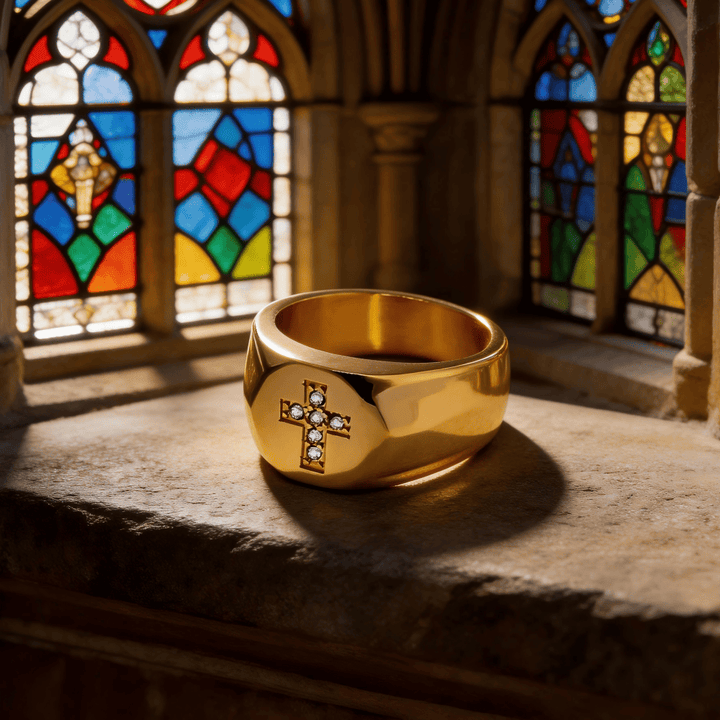 Tri-Finish Thick Band Cross Zircon Ring: A Symbol of Unbreakable Faith & Grace