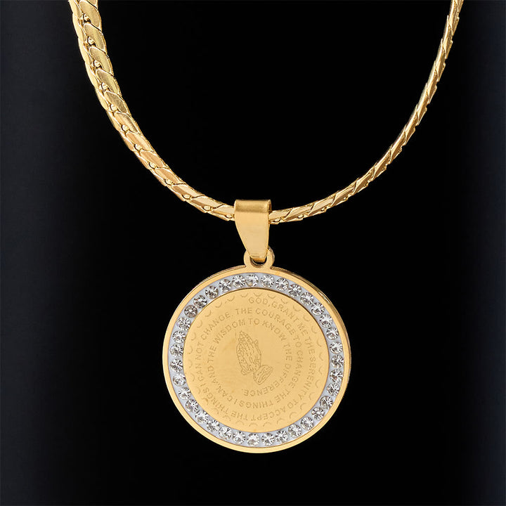 Zircon-Framed Praying Hands Scripture Necklace: Emblem of Divine Humility