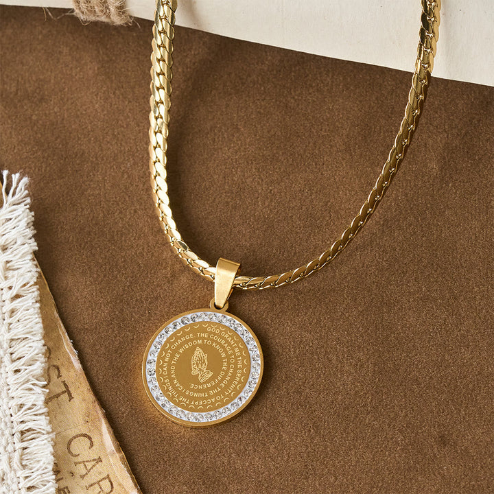 Zircon-Framed Praying Hands Scripture Necklace: Emblem of Divine Humility