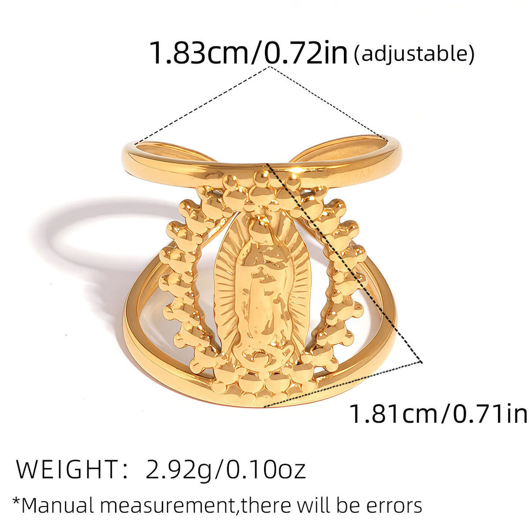 Tri-Color Hollow Frame Our Lady Band Ring: A Symbol of Divine Light & Devotion