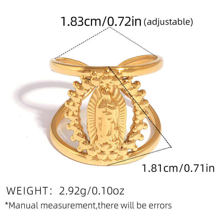 Tri-Color Hollow Frame Our Lady Band Ring: A Symbol of Divine Light & Devotion