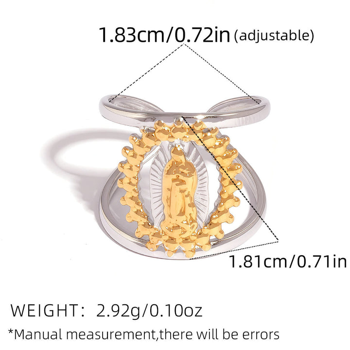 Tri-Color Hollow Frame Our Lady Band Ring: A Symbol of Divine Light & Devotion