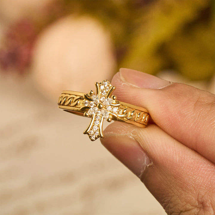 Zircon Cross Enamel Fleur-de-Lis Ring Set: Emblem of Divine Purity & Redemption
