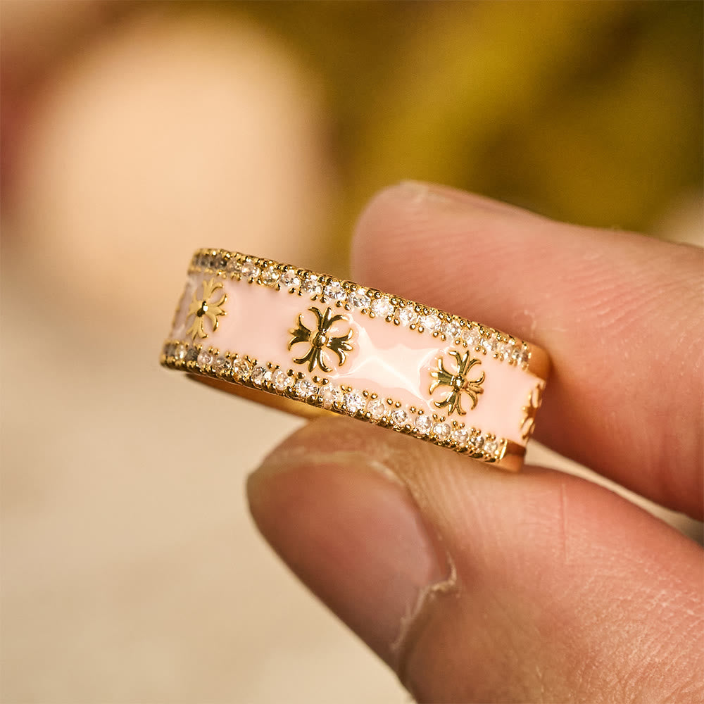 Zircon Cross Enamel Fleur-de-Lis Ring Set: Emblem of Divine Purity & Redemption