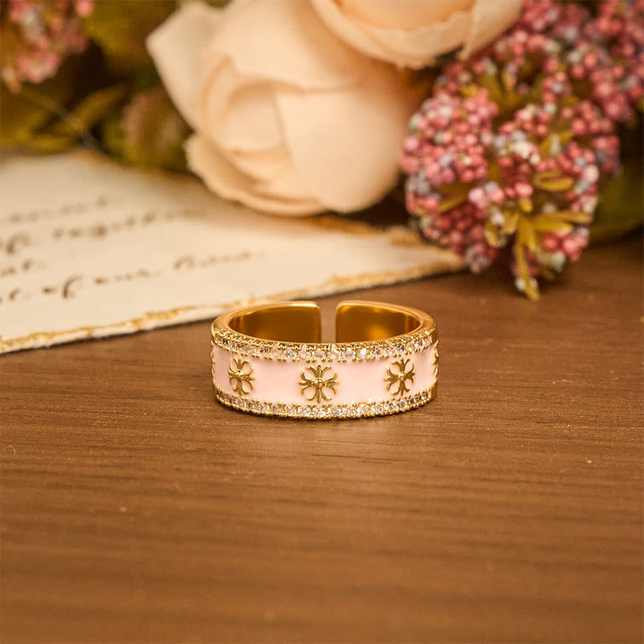 Zircon Cross Enamel Fleur-de-Lis Ring Set: Emblem of Divine Purity & Redemption