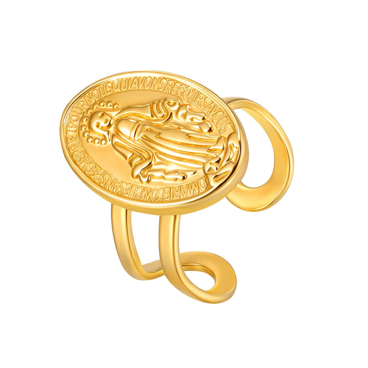Our Lady Miraculous Medal CZ Halo Open Adjustable Faith Ring