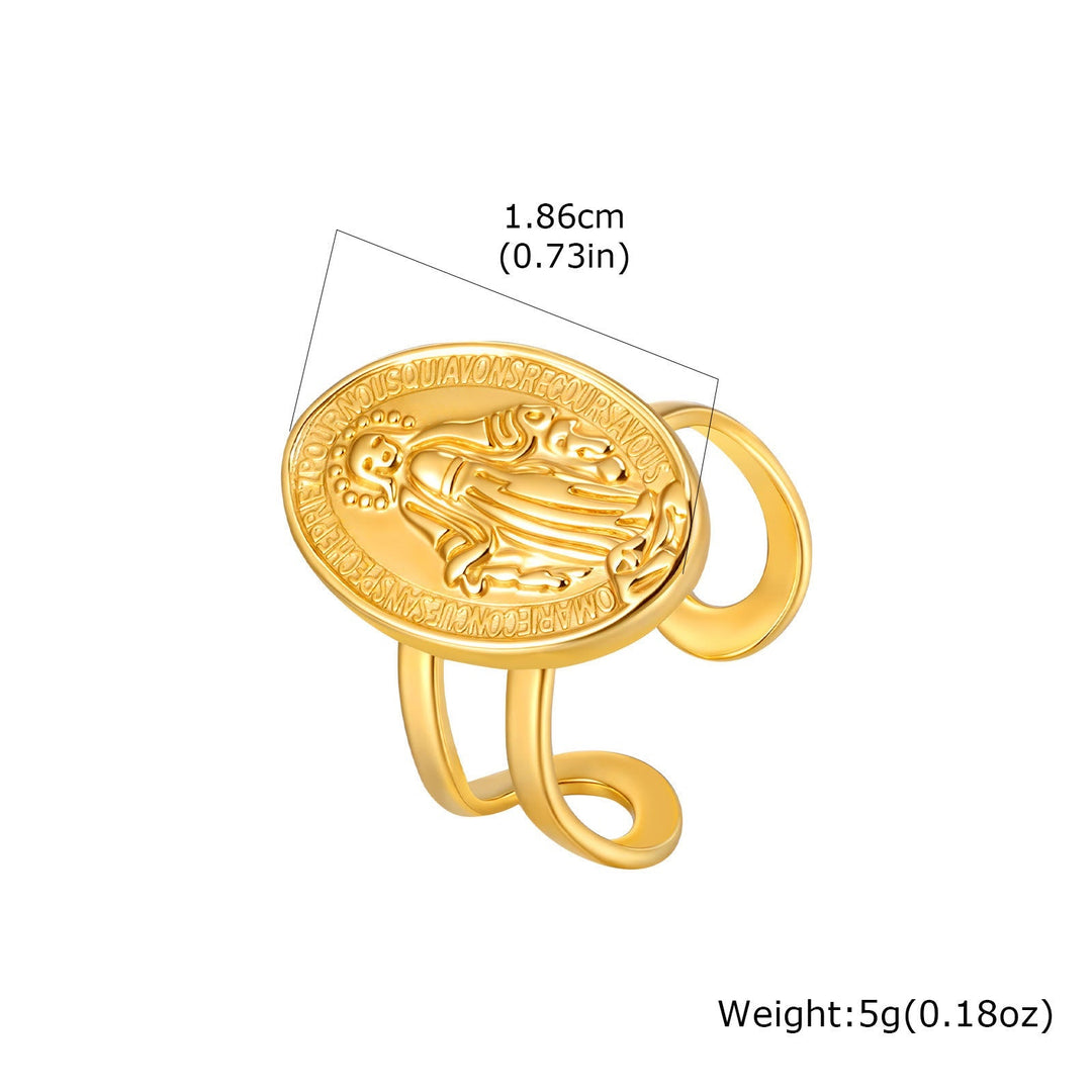 Our Lady Miraculous Medal CZ Halo Open Adjustable Faith Ring
