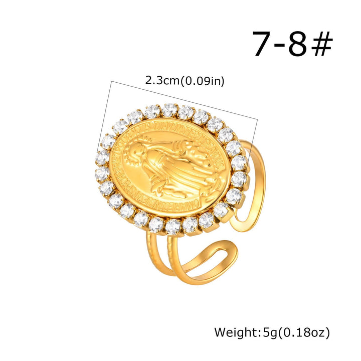 Our Lady Miraculous Medal CZ Halo Open Adjustable Faith Ring