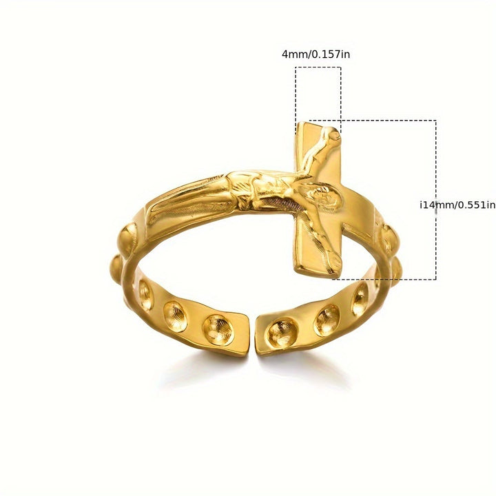Timeless Cross Engraved Open Adjustable Devotion Ring