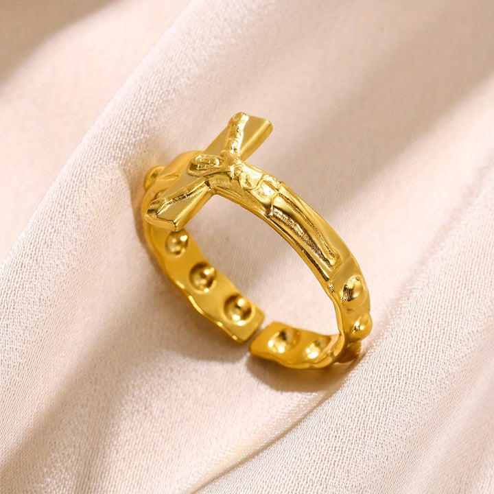 Timeless Cross Engraved Open Adjustable Devotion Ring