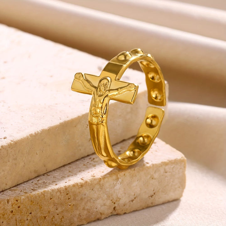 Timeless Cross Engraved Open Adjustable Devotion Ring