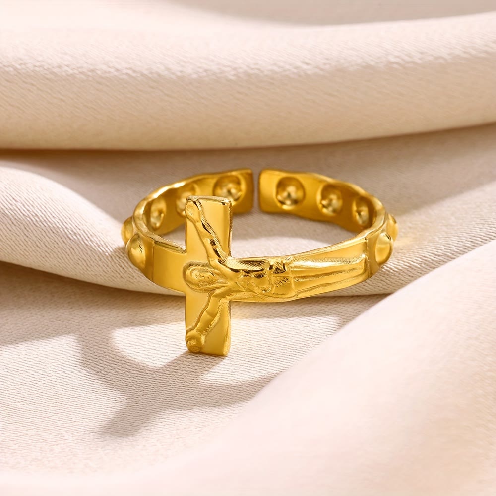 Timeless Cross Engraved Open Adjustable Devotion Ring