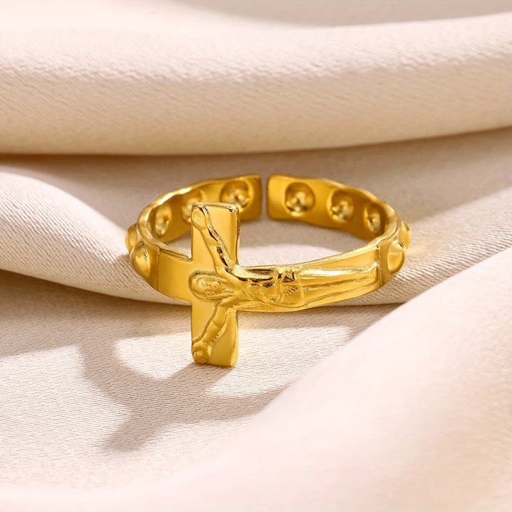 Timeless Cross Engraved Open Adjustable Devotion Ring