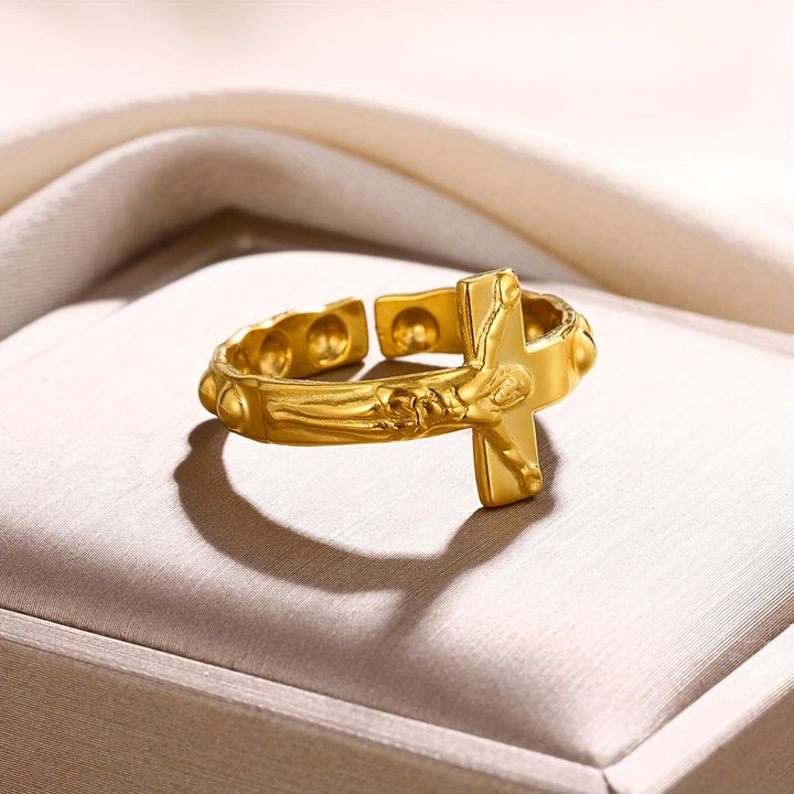 Timeless Cross Engraved Open Adjustable Devotion Ring