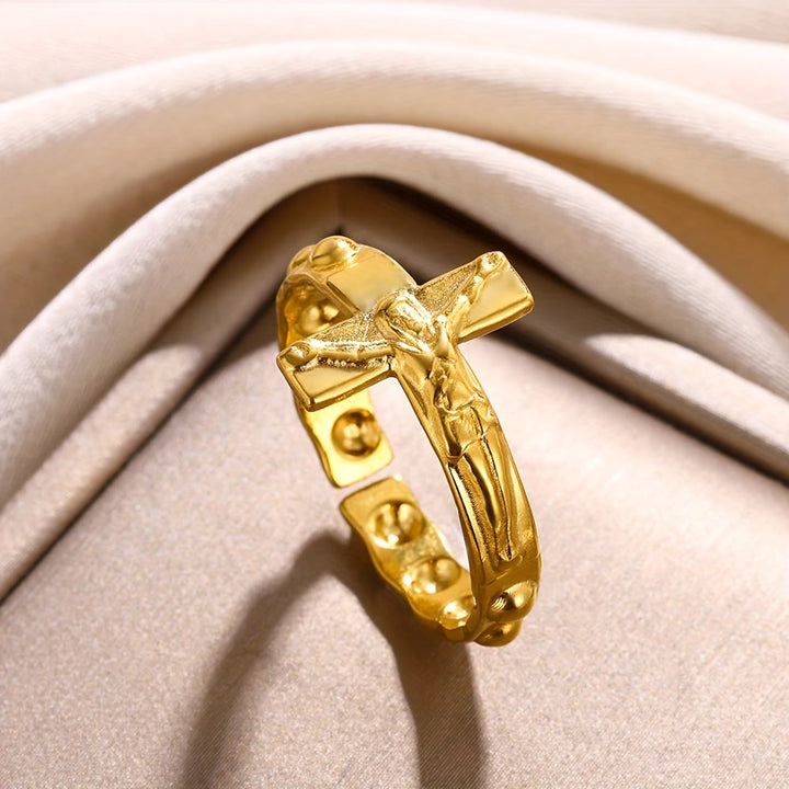 Timeless Cross Engraved Open Adjustable Devotion Ring