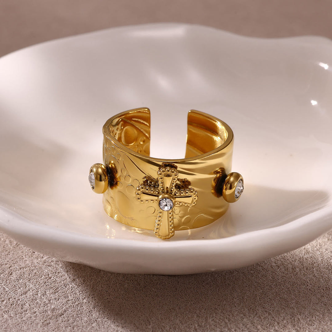 Redemption Cross CZ Embellished Wide Band Devotion Ring
