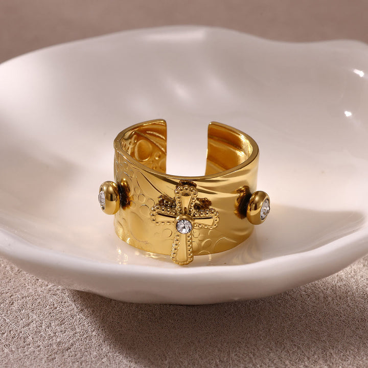 Redemption Cross CZ Embellished Wide Band Devotion Ring