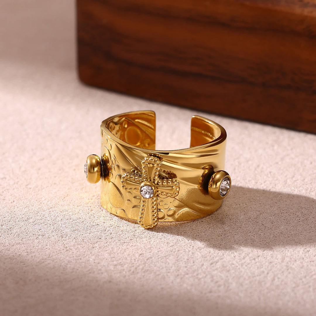 Redemption Cross CZ Embellished Wide Band Devotion Ring