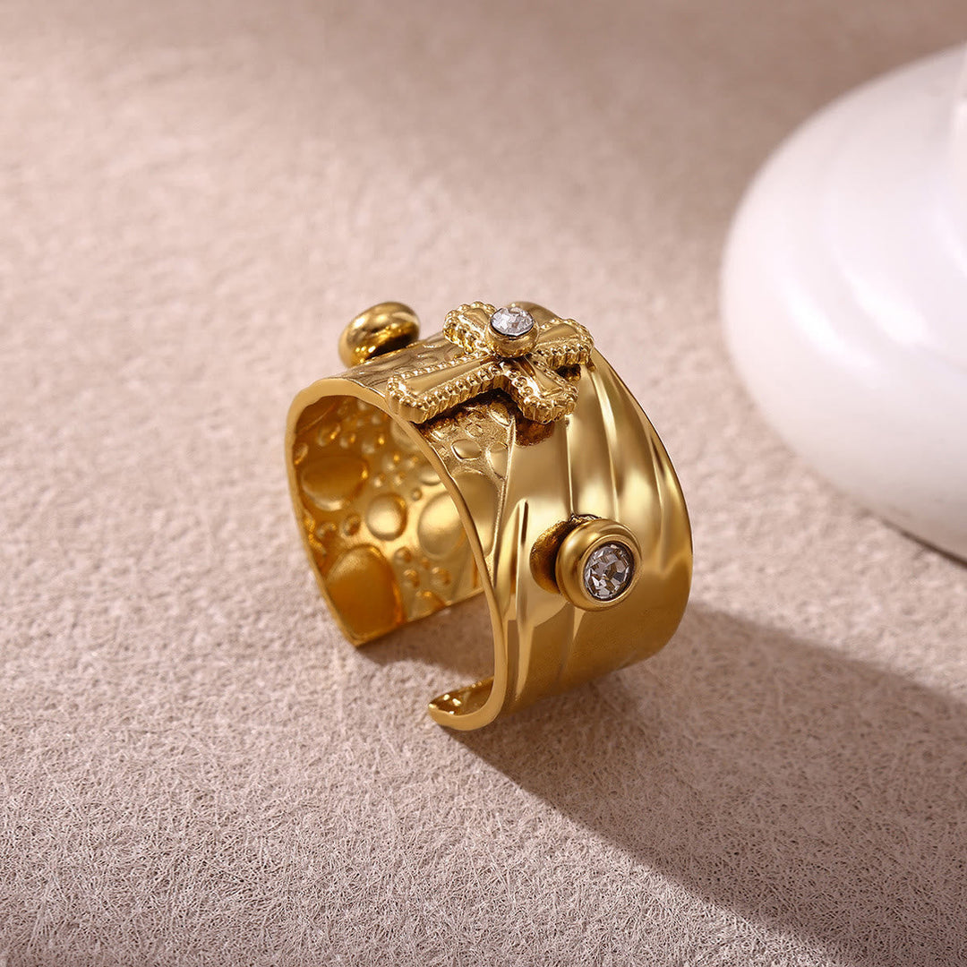 Redemption Cross CZ Embellished Wide Band Devotion Ring