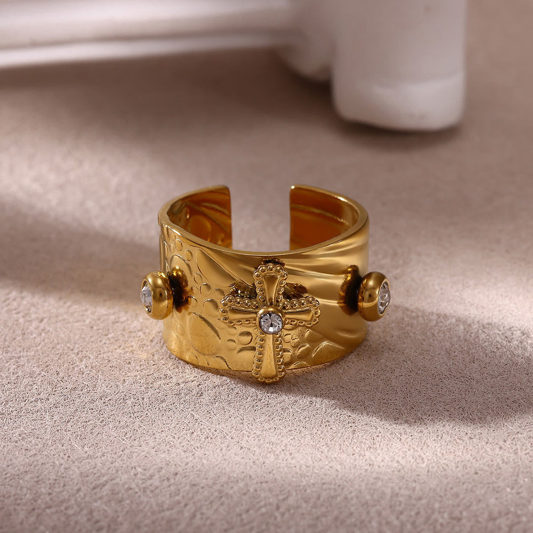 Redemption Cross CZ Embellished Wide Band Devotion Ring