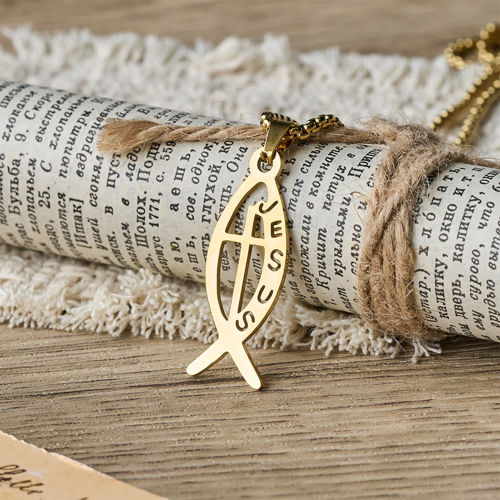 Modern Jesus Fish Ichthus Statement Necklace: Emblem Of Devotion & Spiritual Strength