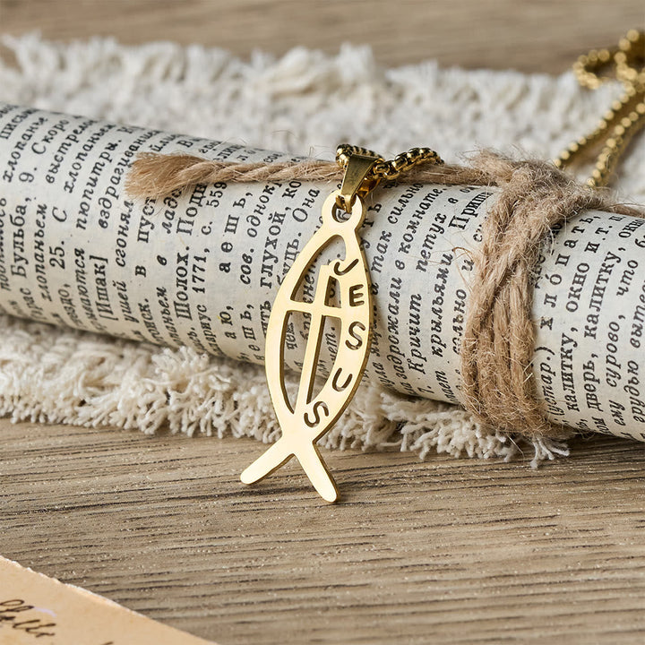 Modern Jesus Fish Ichthus Statement Necklace: Emblem Of Devotion & Spiritual Strength