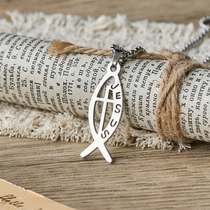 Modern Jesus Fish Ichthus Statement Necklace: Emblem Of Devotion & Spiritual Strength