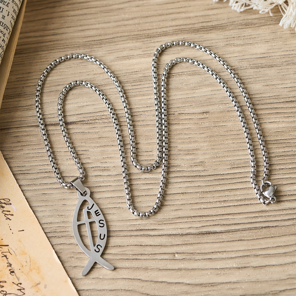 Modern Jesus Fish Ichthus Statement Necklace: Emblem Of Devotion & Spiritual Strength