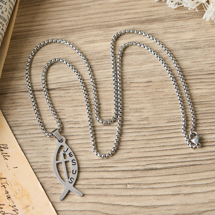 Modern Jesus Fish Ichthus Statement Necklace: Emblem Of Devotion & Spiritual Strength