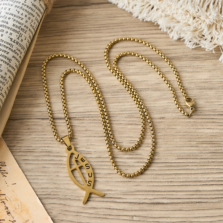Modern Jesus Fish Ichthus Statement Necklace: Emblem Of Devotion & Spiritual Strength