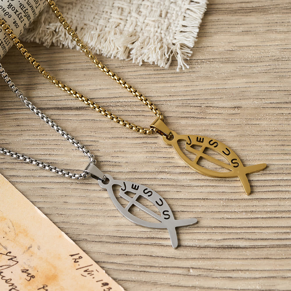 Modern Jesus Fish Ichthus Statement Necklace: Emblem Of Devotion & Spiritual Strength